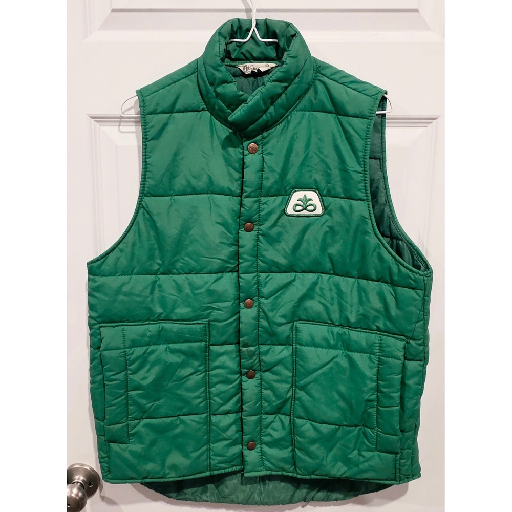 Distinctive Sportswear Puffer Vest Mens M Green Nylon Vintage Pioneer Seed Patch